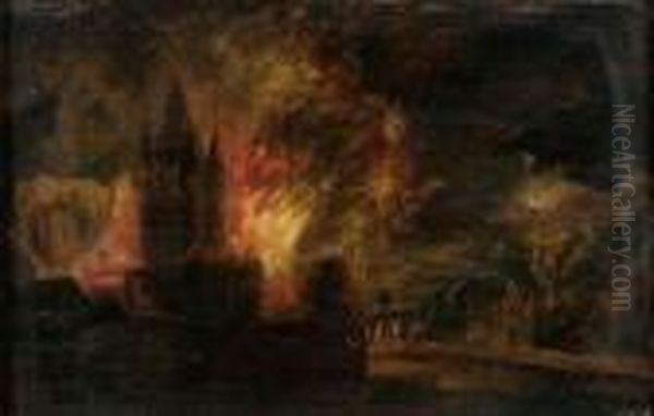 L'incendie Du Village Oil Painting by Egbert van der Poel