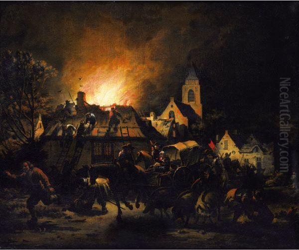 Incendie De Village Oil Painting by Egbert van der Poel