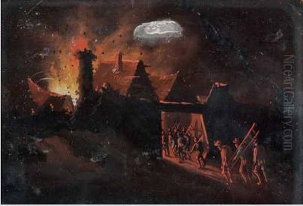 Incendio Notturno Di Una Citta Oil Painting by Egbert van der Poel