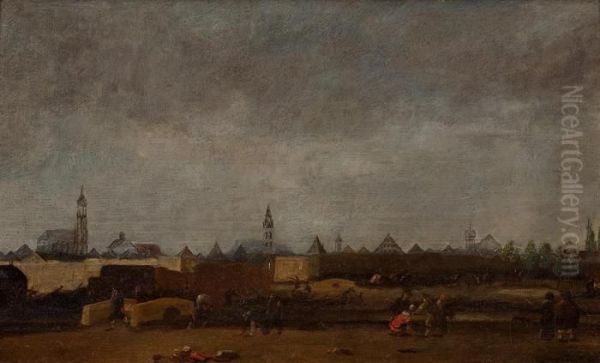 Ansicht Von Delft Nach Der Pulver-explosion Von 1654 Oil Painting by Egbert van der Poel