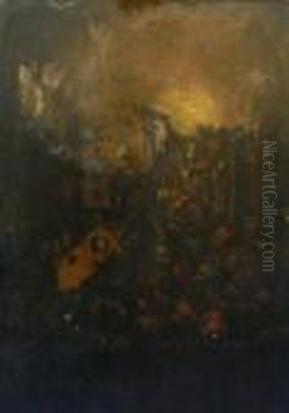 L'explosion De La Poudriere Oil Painting by Egbert van der Poel