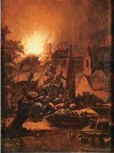 Incendie Dans Un Village De Nuit Oil Painting by Egbert van der Poel