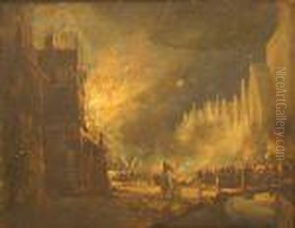 A House In Thecity Ablaze At Night Oil Painting by Egbert van der Poel