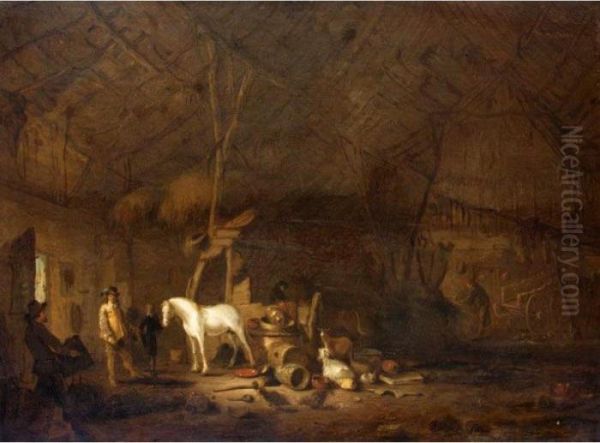 A Barn Interior With A Cavalier And His Horse Oil Painting by Egbert van der Poel