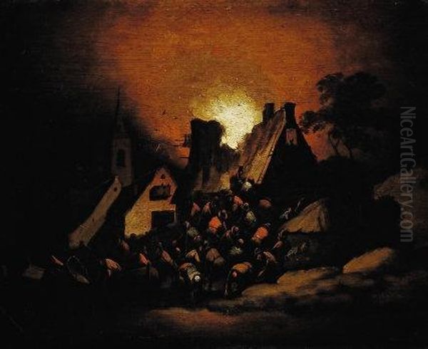 Incendio In Un Villaggio Di Notte Oil Painting by Egbert van der Poel