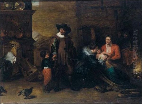 The Visit To The Wet Nurse Oil Painting by Egbert van der Poel