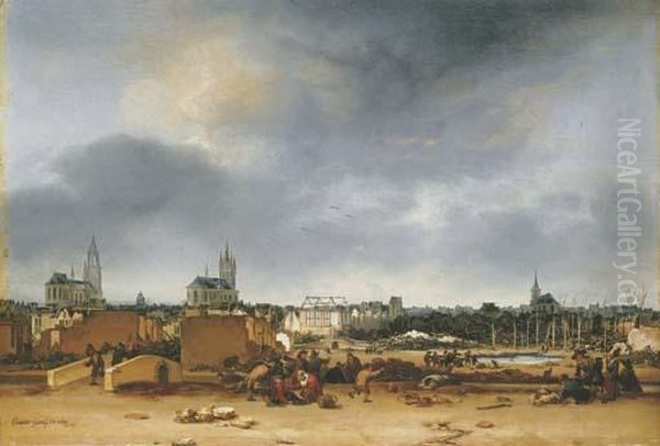 A View Of Delft After The Explosion Of 1654 Oil Painting by Egbert van der Poel