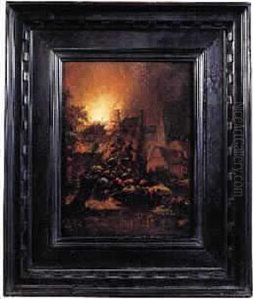 Scene D'incendie Nocturne Oil Painting by Egbert van der Poel