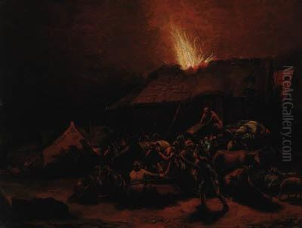 A Night Scene With Soldiers Looting A Village Oil Painting by Egbert van der Poel