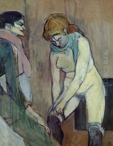 Woman Pulling Up Her Stocking Oil Painting by Henri De Toulouse-Lautrec