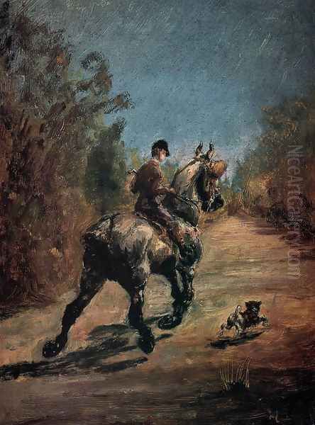 Horse And Rider With A Little Dog Oil Painting by Henri De Toulouse-Lautrec