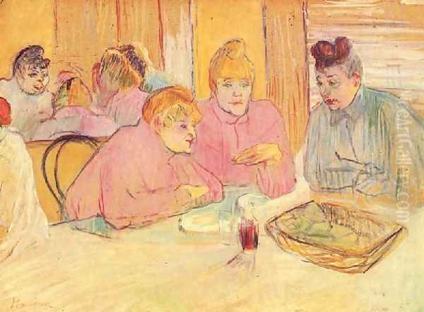 In The Dining Room Of The Brothell Oil Painting by Henri De Toulouse-Lautrec