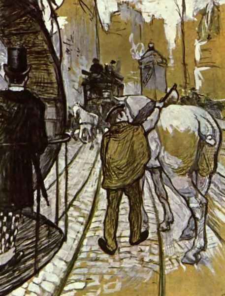 The Preliminaries Horse Of The Rails Bus Company Oil Painting by Henri De Toulouse-Lautrec