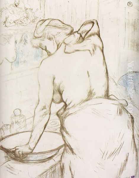 Elles: Woman at Her Toilette, Washing Herself Oil Painting by Henri De Toulouse-Lautrec