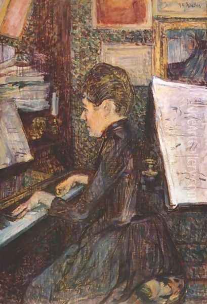 Mlle Marie Dihau At The Piano Oil Painting by Henri De Toulouse-Lautrec