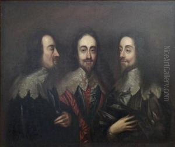 Triple Shoulder Length Portrait Of Charles I Oil Painting by Sir Anthony Van Dyck