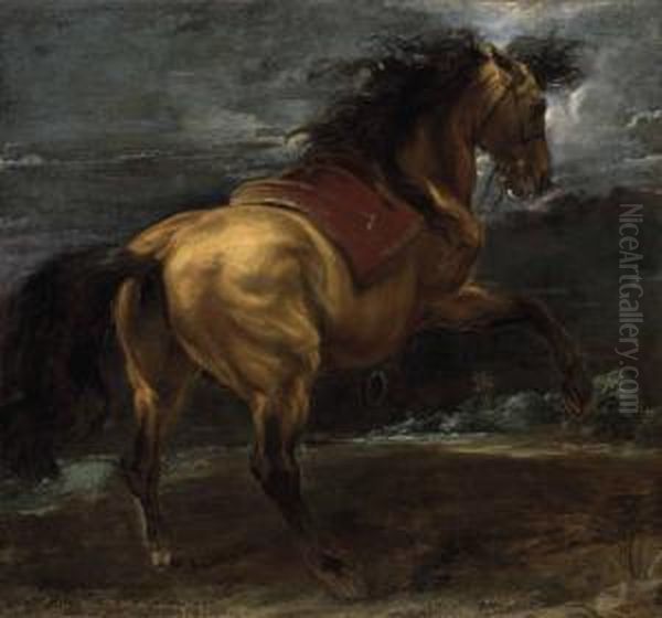 A Rearing Stallion Oil Painting by Sir Anthony Van Dyck