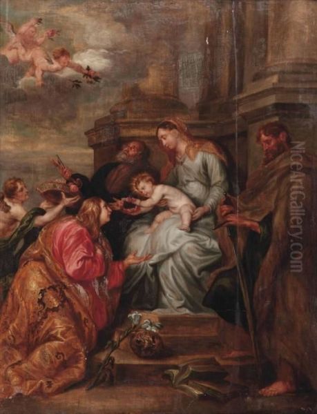 The Mystic Marriage Of Saint Rosalia With Other Saints Oil Painting by Sir Anthony Van Dyck