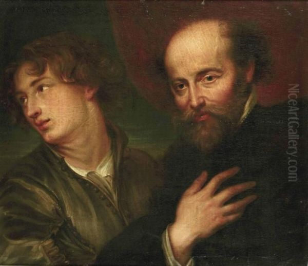 Double-portrait Of Peter Paul Rubens And Anthony Van Dyck Oil Painting by Sir Anthony Van Dyck