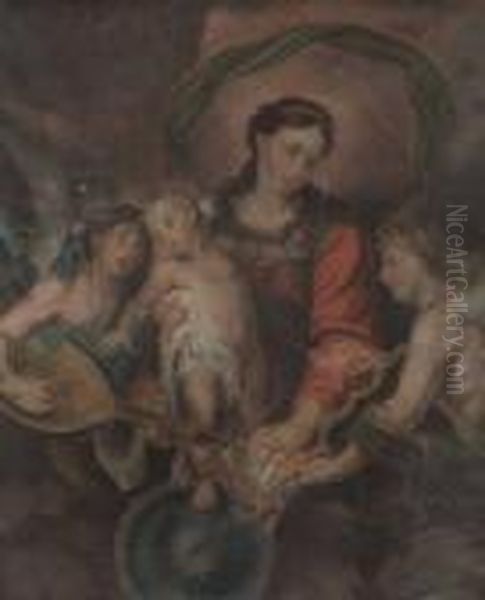 Madonna Mit Zwei Musizierenden Engeln Oil Painting by Sir Anthony Van Dyck