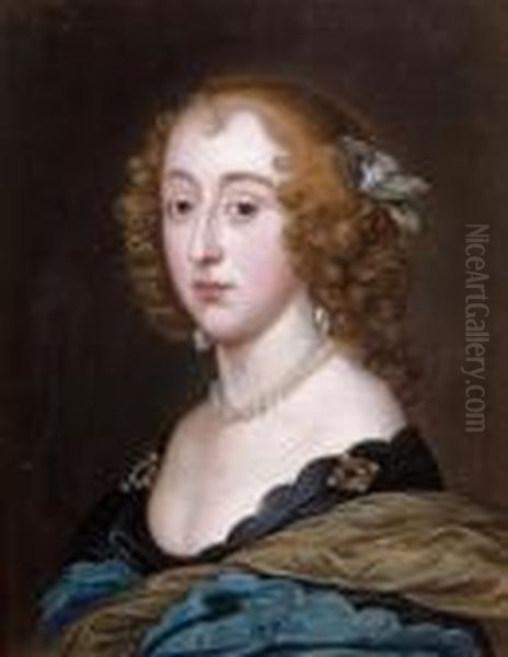 Portrait En Buste D'henriette D'angleterre Oil Painting by Sir Anthony Van Dyck