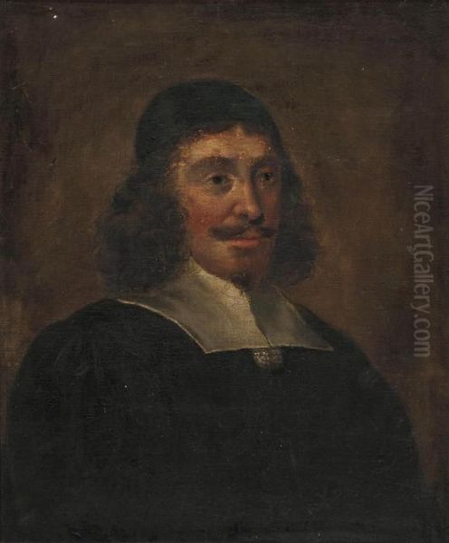 Portrait Of A Gentleman, Bust-length, In A Black Coat And Black Skull Cap Oil Painting by Sir Anthony Van Dyck