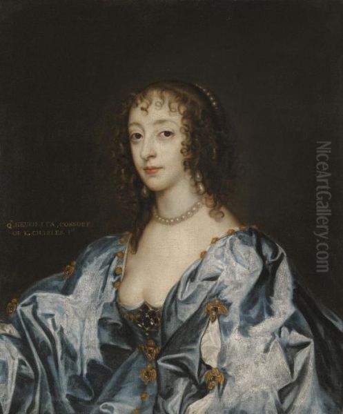 Portrait Of Queen Henrietta Maria Oil Painting by Sir Anthony Van Dyck