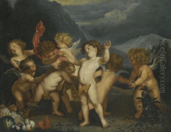 Putti In A Landscape Oil Painting by Sir Anthony Van Dyck