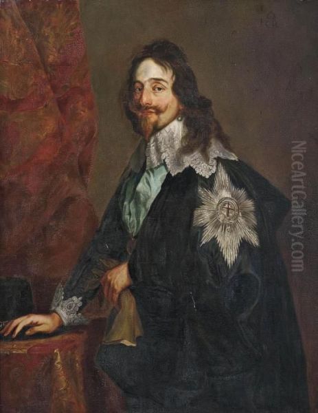 Portrait Of King Charles I , 
Three-quarter-length, Wearing The Order Of The Garter, A Glove In His 
Left Hand, A Hat By His Right Inscribed 'cr ' Oil On Canvas 48Â¾ X 38Â¼ 
In Oil Painting by Sir Anthony Van Dyck