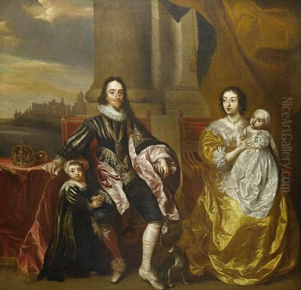 King Charles I With Henrietta Maria And Two Of Their Children Oil Painting by Sir Anthony Van Dyck