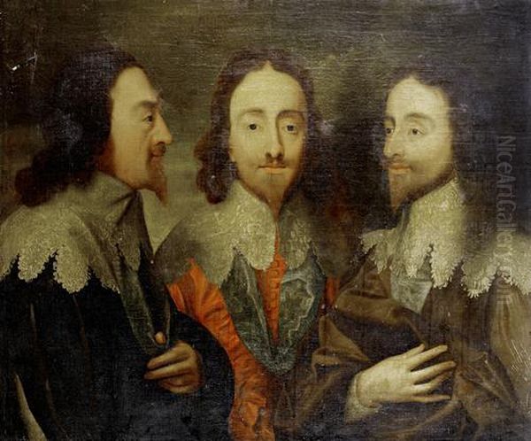 Triple Portrait Of Charles I Oil Painting by Sir Anthony Van Dyck