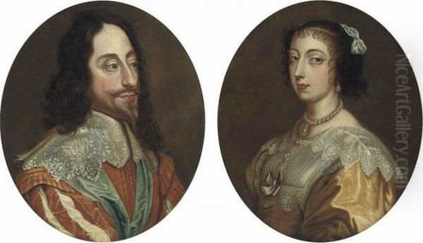 Portrait Of Charles I , Bust-length; And Portrait Ofqueen Henrietta Maria Oil Painting by Sir Anthony Van Dyck