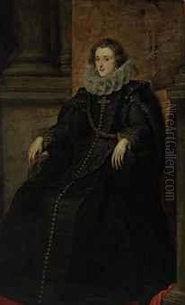 Portrait Of Dona Polissena 
Spinola, Marchesa De Leganes(1600-1637), Full-length, Seated, In A Black
 Dress Oil Painting by Sir Anthony Van Dyck