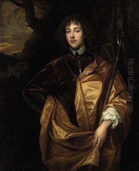 Portrait Of Philip Wharton, 4th 
Baron Wharton (1613-1696),three-quarter-length, In A Brown Coat And 
Yellow Cape, In Alandscape Oil Painting by Sir Anthony Van Dyck