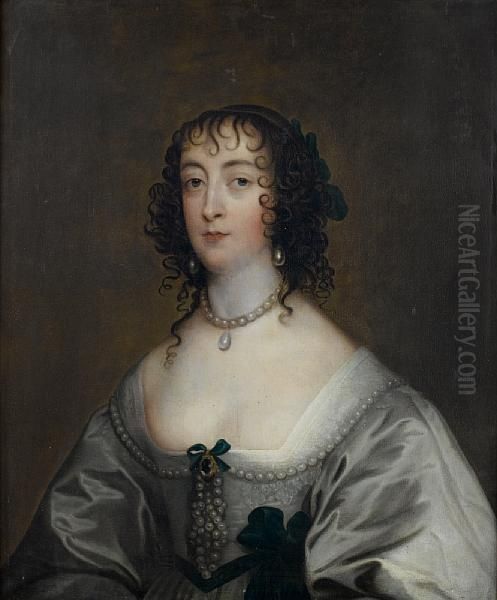 Portrait Of Elizabeth, Countess 
Ofpeterborough, Bust-length, In A White Silk Dress, Pearl Necklaceand 
Earrings Oil Painting by Sir Anthony Van Dyck