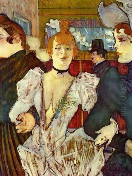 La Goulue Arriving at the Moulin Rouge with Two Women Oil Painting by Henri De Toulouse-Lautrec