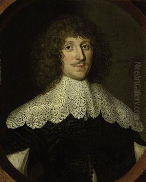 Portrait Of William Cavendish, 
1st Duke Of Newcastle-upon-thyne(1592-1676), Bust-length, In A Black 
Coat And Lace Collar, In Asculpted Cartouche Oil Painting by Sir Anthony Van Dyck