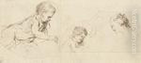 Studies Of The Christ Child And St Catherine Of Alexandria Oil Painting by Sir Anthony Van Dyck