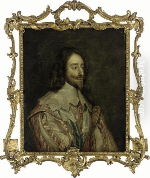 Portrait Of Charles I (1600-1649), Bust-length, In A Red And White Slashed Doublet Oil Painting by Sir Anthony Van Dyck