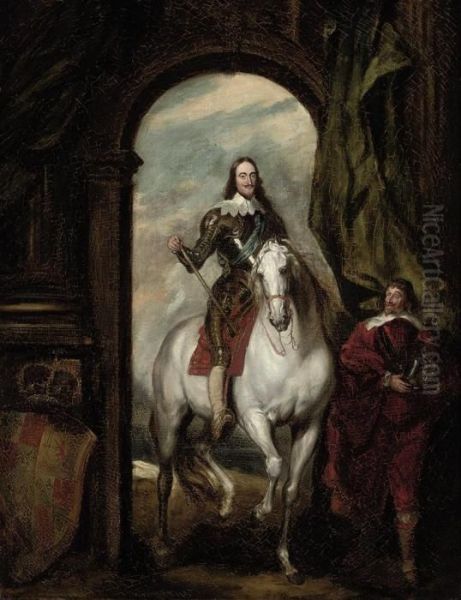 Portrait Of King Charles I 
(1600-1649), Full-length, In Armour, On His Charger, With An Attendant Oil Painting by Sir Anthony Van Dyck