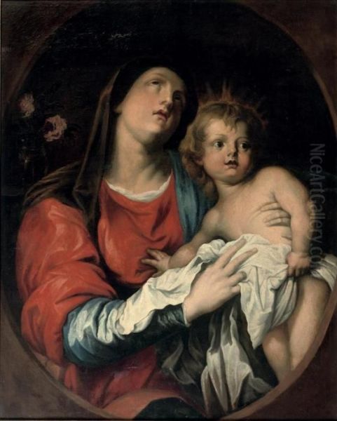 The Virgin And Child, In A Painted Oval Oil Painting by Sir Anthony Van Dyck