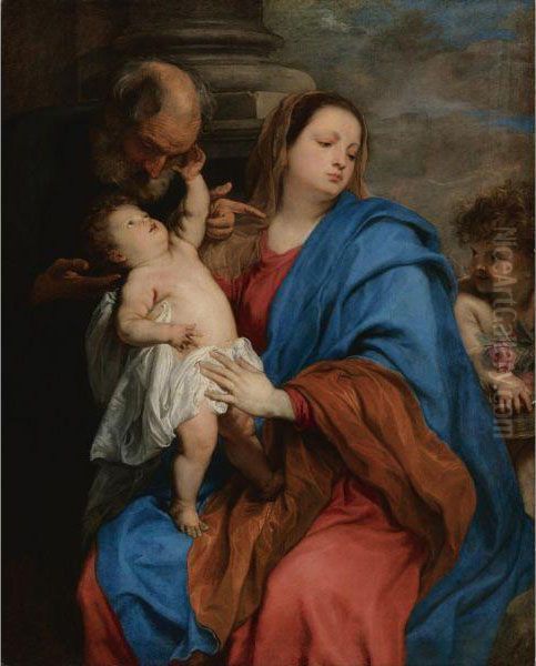 Holy Family With An Angel, Perhaps The Rest On The Flight Intoegypt Oil Painting by Sir Anthony Van Dyck