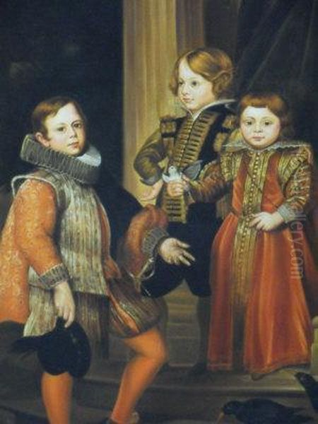 Three Children Standing In A Classical Setting Oil Painting by Sir Anthony Van Dyck