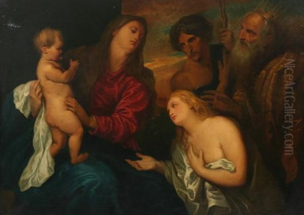 The Virgin, Infant Jesus And Three Penitents Oil Painting by Sir Anthony Van Dyck