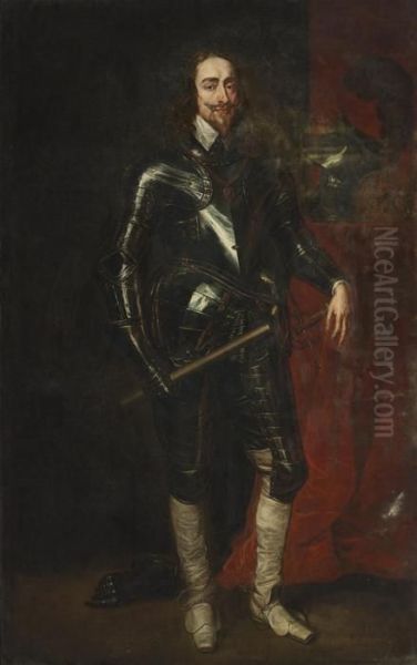 Portrait Of Charles I Standing Full-length, In Armor Oil Painting by Sir Anthony Van Dyck