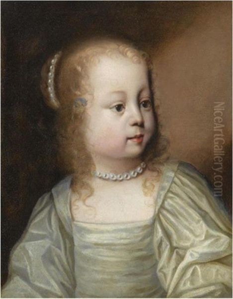 Portrait Of A Young Girl, Head And Shoulders, Wearing A Great Dress And Pearls Oil Painting by Sir Anthony Van Dyck