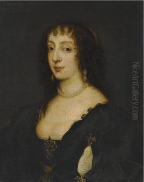 Portrait Of Queen Henrietta Maria Oil Painting by Sir Anthony Van Dyck