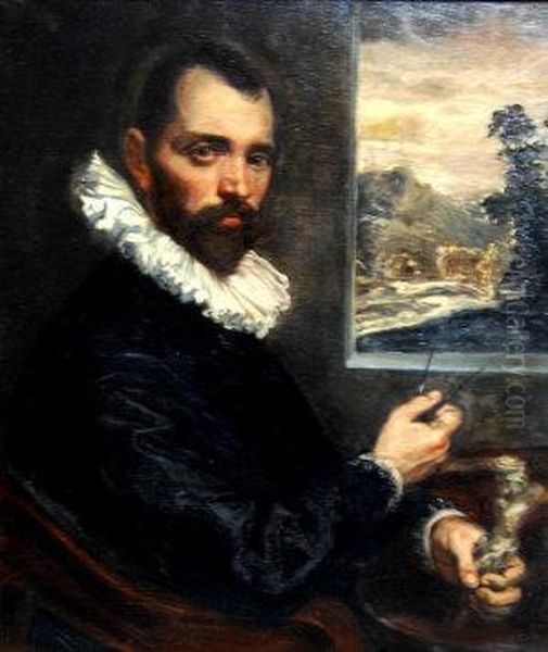 Portrait Of A Gentleman, Seated 
Half-length Turned To The Right Holding A Compass By A Window Oil Painting by Sir Anthony Van Dyck