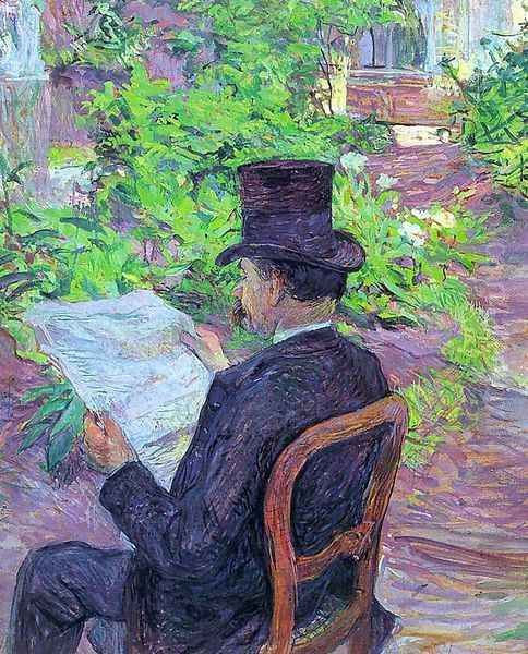 Desire Dihau Reading a Newspaper in the Garden 1890 Oil Painting by Henri De Toulouse-Lautrec