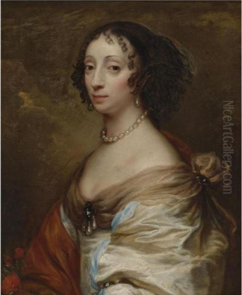 Portrait Of A Woman Wearing A Pearl Necklace Oil Painting by Sir Anthony Van Dyck